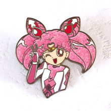 Factory custom pink brooch for cute decor badges high quality hard enamel pin glitter brooches